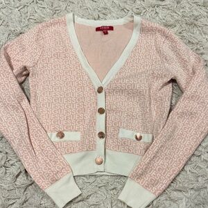 GUESS Logo Pink and Cream Cardigan